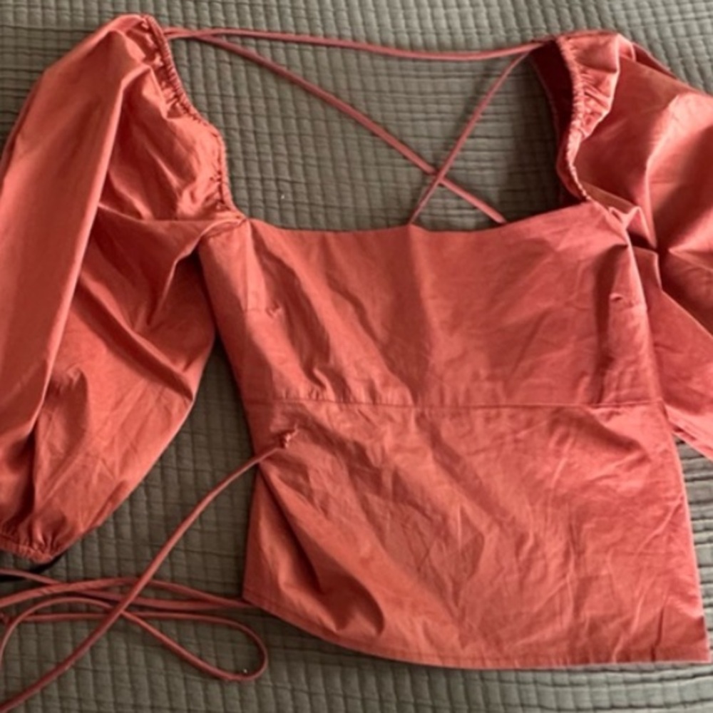 Women's Puff Sleeve Top - Burnt Orange Size Large